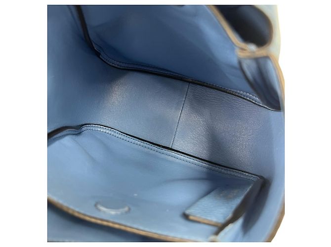 Mini borsa tote Prada in Vitello Daino con logo triangolare Blu - vista 9