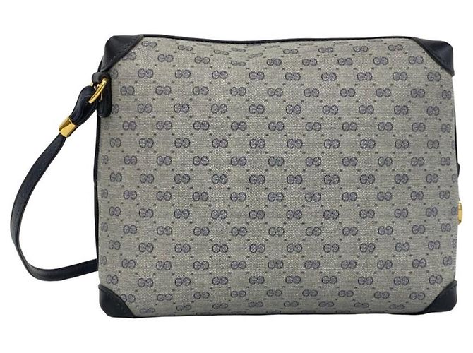Borsa a tracolla in pelle Gucci blu navy con motivo Micro GG - vista 3