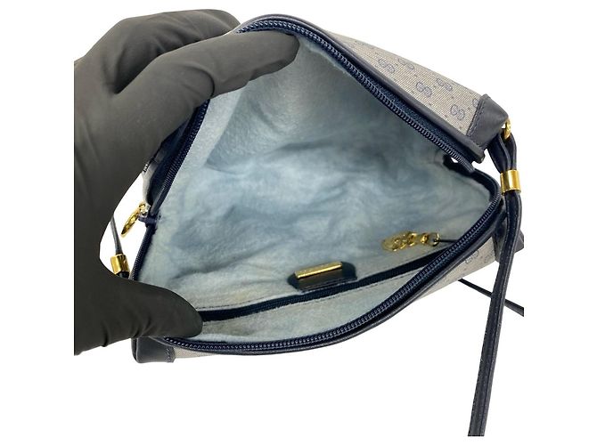 Borsa a tracolla in pelle Gucci blu navy con motivo Micro GG - vista 9