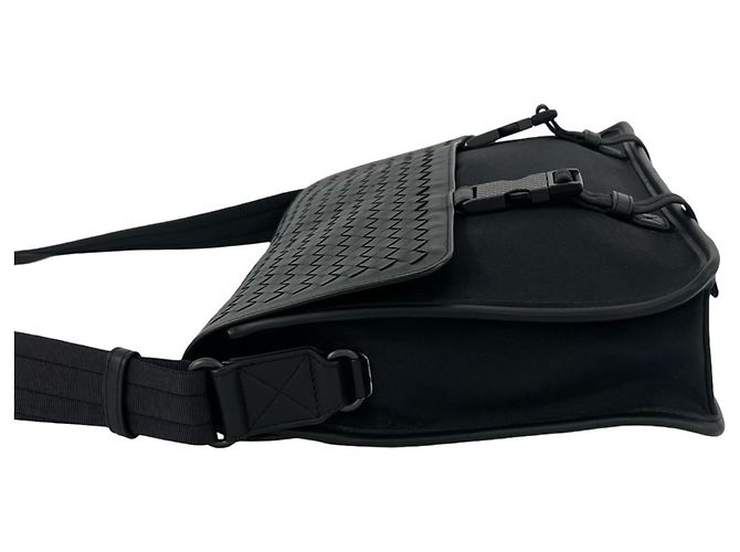 Borsa a tracolla in nylon e pelle Intrecciato Bottega Veneta Nero - vista 5
