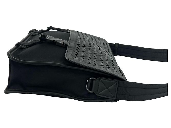 Borsa a tracolla in nylon e pelle Intrecciato Bottega Veneta Nero - vista 6