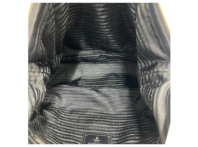 Prada Logo Hardware Nylon Leder Tote Bag Schwarz Marineblau - Ansicht 9