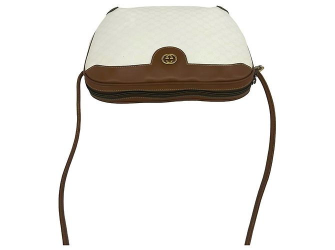 Gucci Vintage Mini Schultertasche mit Micro GG Muster Braun Weiß - Ansicht 4