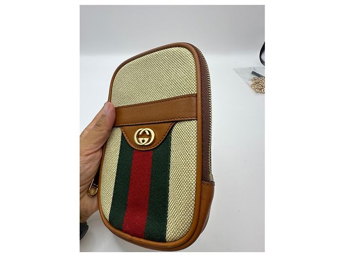 Gucci Vintage Canvas Gürteltasche Braun Rot Beige Grün - Ansicht 10