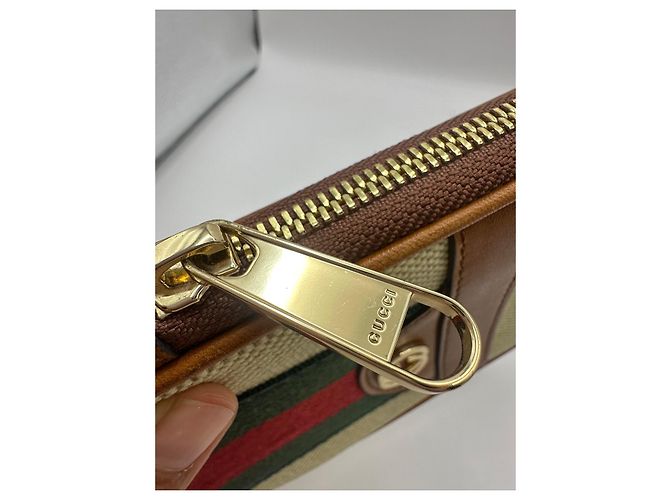 Gucci Vintage Canvas Gürteltasche Braun Rot Beige Grün - Ansicht 15