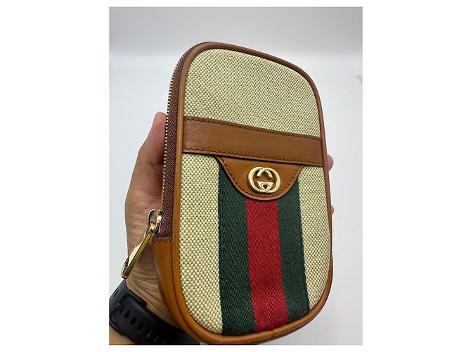 Gucci Vintage Canvas Gürteltasche Braun Rot Beige Grün - Ansicht 9
