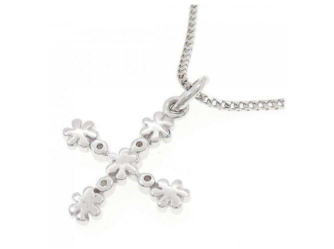 Autre Marque 750WG Blumen-Diamantcollier Silber - Ansicht 4