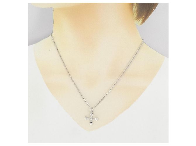 Autre Marque 750WG Blumen-Diamantcollier Silber - Ansicht 6