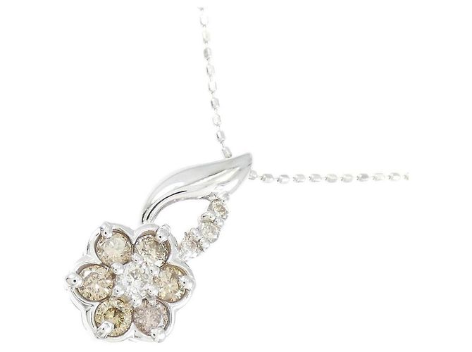 Autre Marque Collana Fiore in Oro Bianco Au750 e Diamanti Argento - vista 3