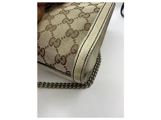 Borsa a tracolla con catena Gucci Emily Marrone Beige - vista 13