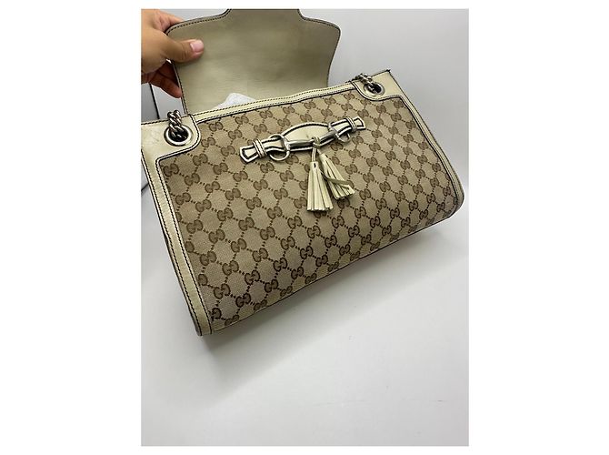 Borsa a tracolla con catena Gucci Emily Marrone Beige - vista 7