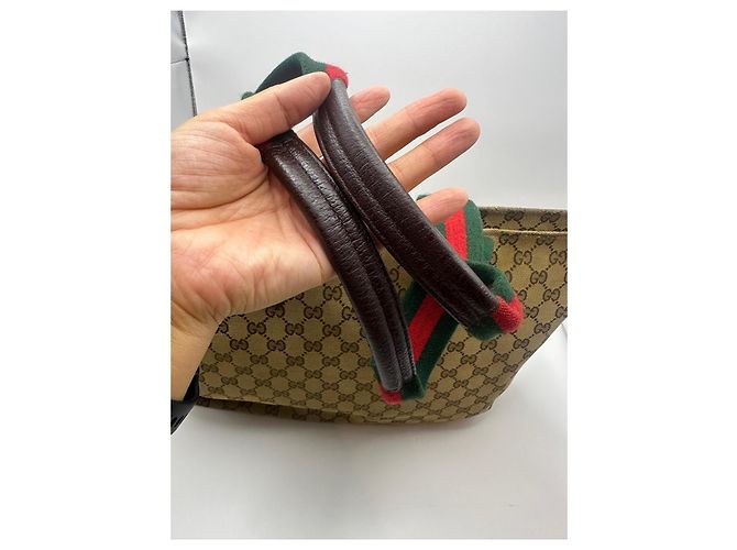 Gucci Monogram Canvas Tote Bag Braun Rot Grün - Ansicht 10
