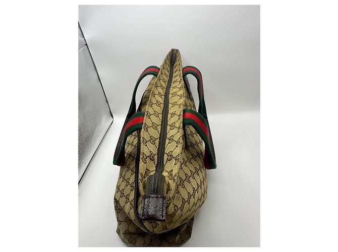 Gucci Monogram Canvas Tote Bag Braun Rot Grün - Ansicht 11