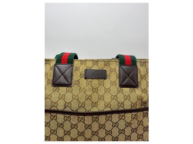 Gucci Monogram Canvas Tote Bag Braun Rot Grün - Ansicht 12