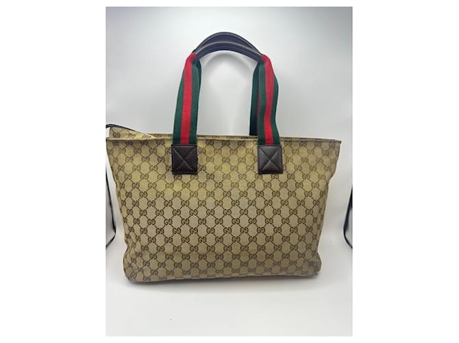 Gucci Monogram Canvas Tote Bag Braun Rot Grün - Ansicht 2