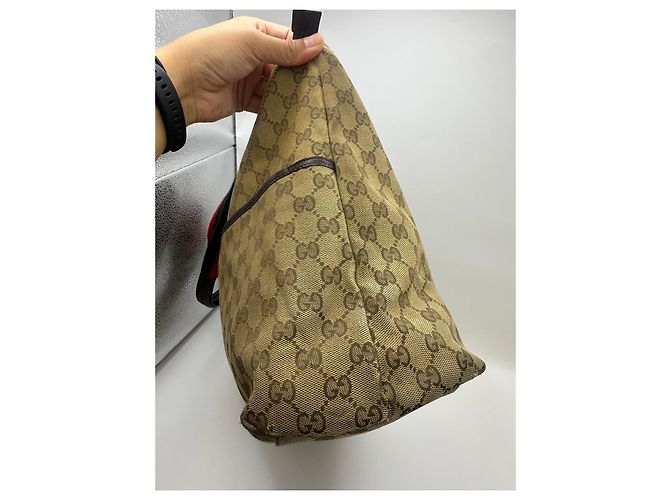 Gucci Monogram Canvas Tote Bag Braun Rot Grün - Ansicht 4