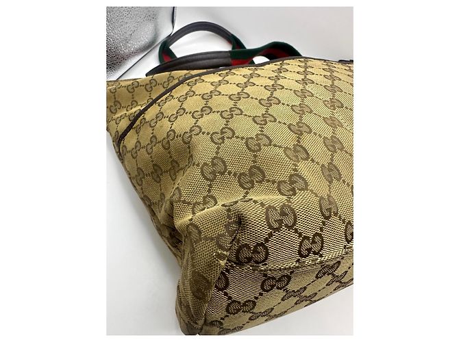 Gucci Monogram Canvas Tote Bag Braun Rot Grün - Ansicht 5