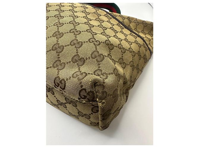 Gucci Monogram Canvas Tote Bag Braun Rot Grün - Ansicht 6