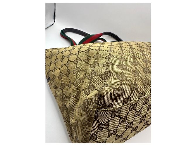 Gucci Monogram Canvas Tote Bag Braun Rot Grün - Ansicht 7