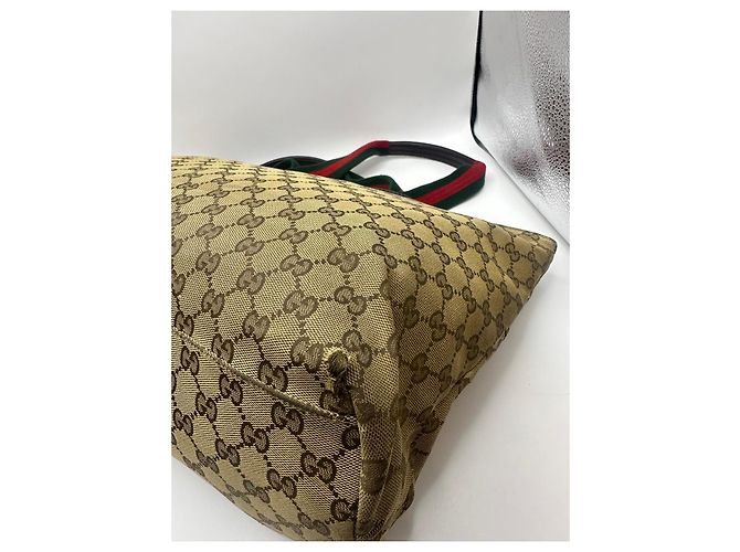 Gucci Monogram Canvas Tote Bag Braun Rot Grün - Ansicht 8