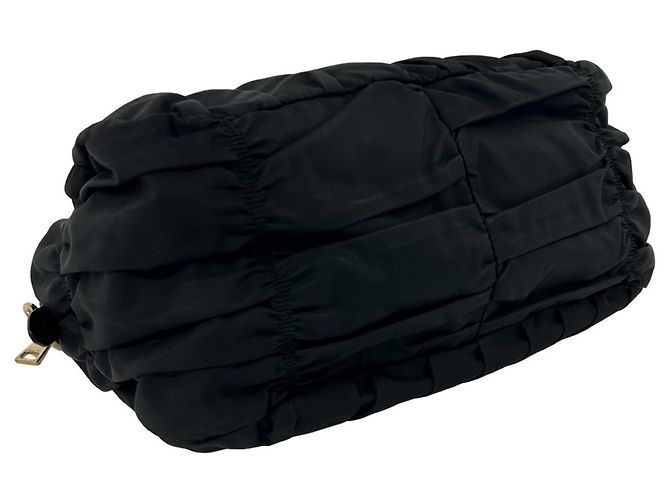 Tote Borsa a mano PRADA in nylon raggruppato e pelle Nero - vista 7
