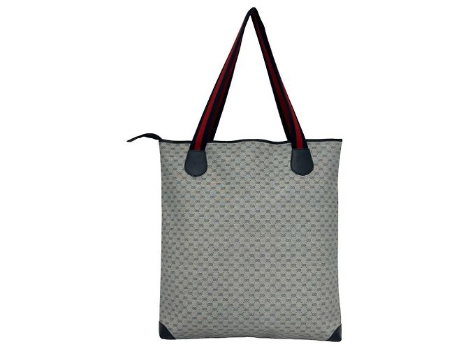 Gucci Vintage Sherry Line Micro GG Logo Leder Tote Bag Rot Marineblau - Ansicht 3