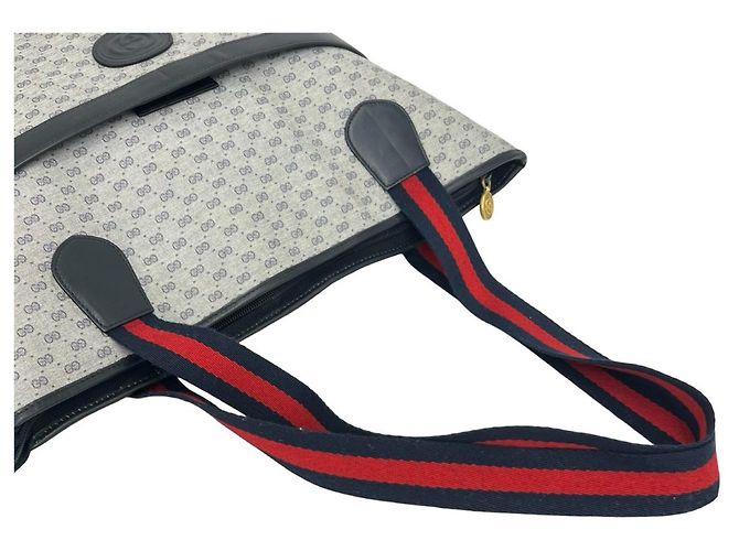 Gucci Vintage Sherry Line Micro GG Logo Leder Tote Bag Rot Marineblau - Ansicht 4