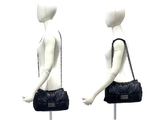 Borsa a catena in pelle Prada Nappa Bomber Logo Nero - vista 2