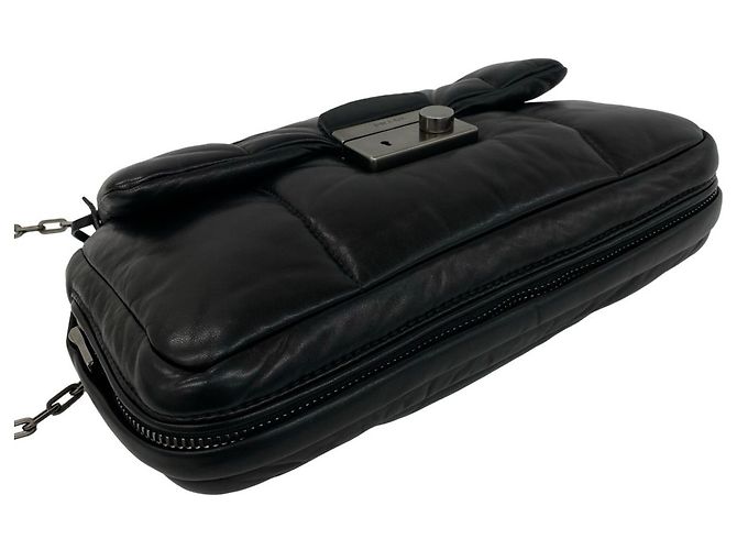 Borsa a catena in pelle Prada Nappa Bomber Logo Nero - vista 7