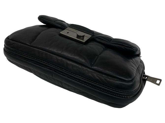 Borsa a catena in pelle Prada Nappa Bomber Logo Nero - vista 8