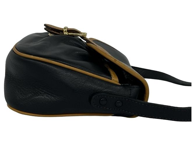 Céline CELINE Mini Schultertasche aus Leder mit Vintage-Logo Braun Schwarz - Ansicht 6
