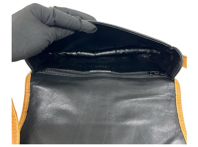 16 Céline Celine Vintage Logo Hardware Leder-Schultertasche Braun Schwarz - Ansicht 9