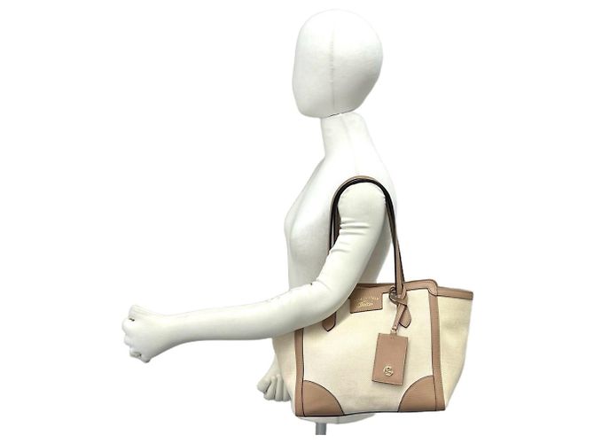 Borsa Tote GUCCI Swing Logo Canvas Leather Marrone Beige - vista 2