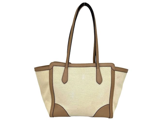 Borsa Tote GUCCI Swing Logo Canvas Leather Marrone Beige - vista 3