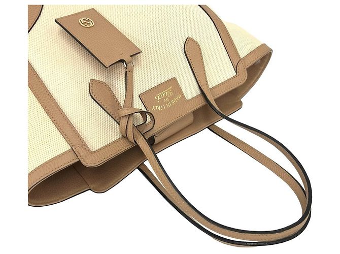 Borsa Tote GUCCI Swing Logo Canvas Leather Marrone Beige - vista 4