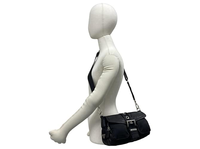Borsa a tracolla Prada in nylon e pelle nera Nero - vista 2