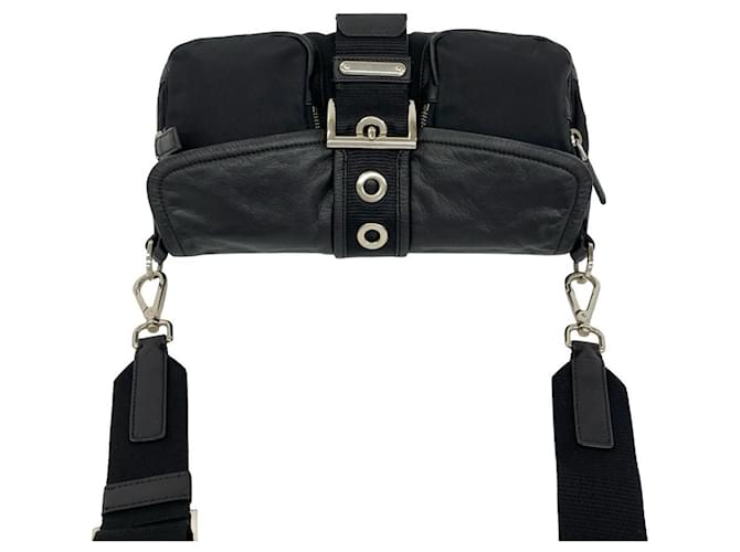 Borsa a tracolla Prada in nylon e pelle nera Nero - vista 4