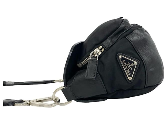 Borsa a tracolla Prada in nylon e pelle nera Nero - vista 5