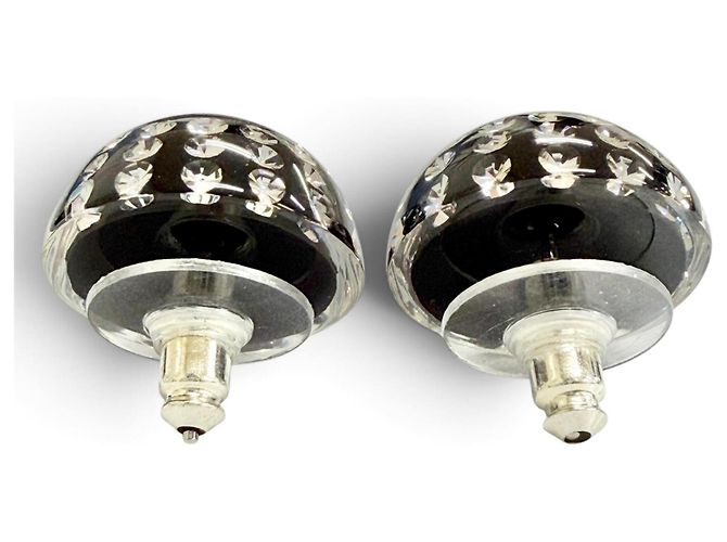 Chanel D26A Coco Mark Kristall-Strass-Stecker-Ohrringe Schwarz - Ansicht 3