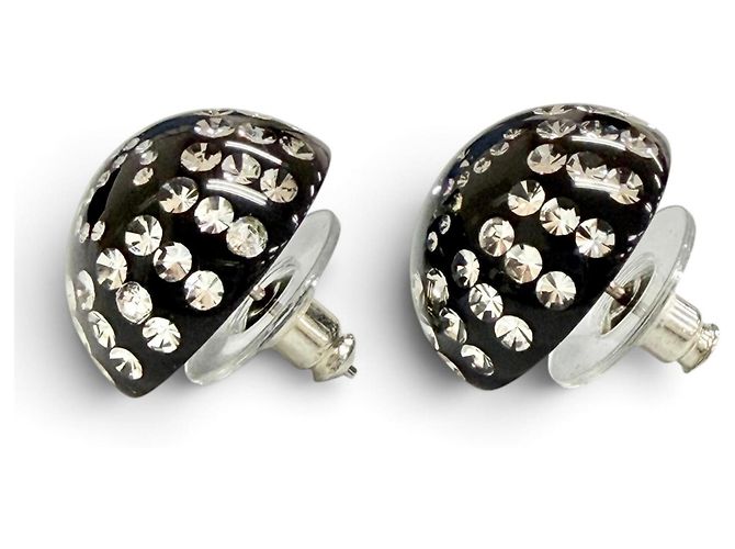 Chanel D26A Coco Mark Kristall-Strass-Stecker-Ohrringe Schwarz - Ansicht 4