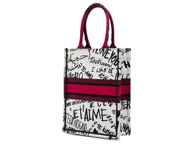 Dior Book Tote Vertical aus bestickter Canvas Graffiti DiorAmour Weiß - Ansicht 2