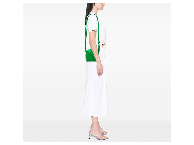Borsa a tracolla Bottega Veneta Mini Intreccio Cassette in nappa verde - vista 5