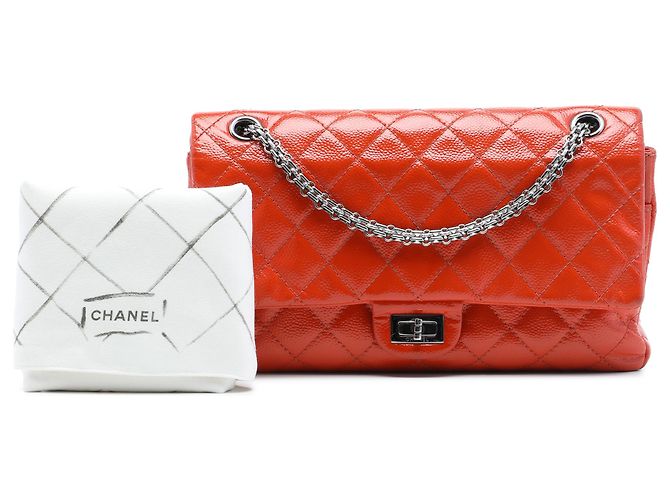 Chanel Orange Quilted Patent Caviar Reissue 2.55 Double Flap 226 Arancione - vista 7