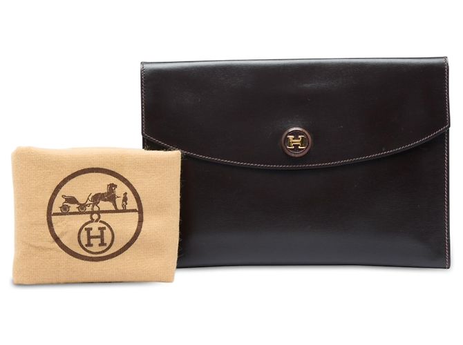 Hermès Brown Box Calf Rio Pochette Marrone Marrone scuro - vista 7