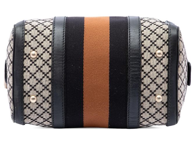 Bolsa Boston Gucci Joy em lona Diamante bege, tamanho Small, com banda Web - vista 3