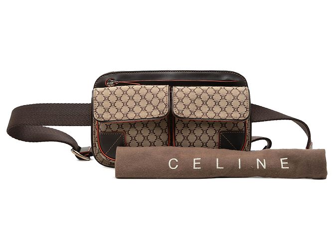 Belt Bag Céline Borsa cintura Celine Beige Macadam Canvas a doppia tasca - vista 7