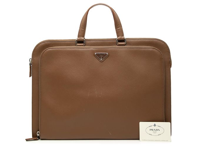 Borsa Business Prada in Saffiano Marrone - vista 7