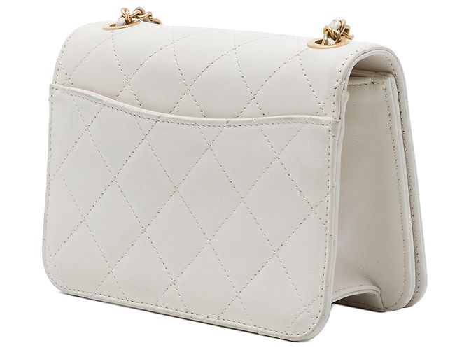 Chanel White Small CC Quilted Calfskin Crystal Pearl Full Flap Bianco - vista 2