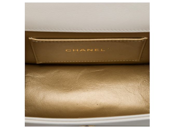 Chanel White Small CC Quilted Calfskin Crystal Pearl Full Flap Bianco - vista 4