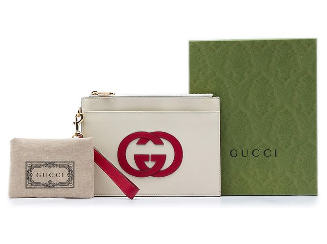 Pochette da polso Gucci in vitello bianco con G intrecciate - vista 6